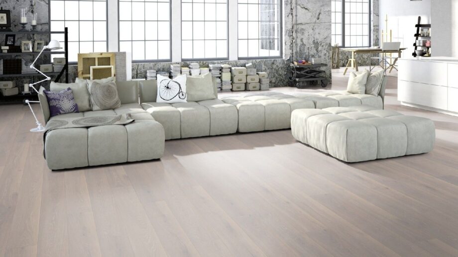 Parquet Tarkett, Elegance, Oak Sterling, brushed, 4 sides beveled, 1-strip, Proteco Hardwax Oil