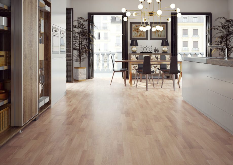 Parquet Oak, Molti Banana Song, 3-strip, brushed, stained, matt lacquer