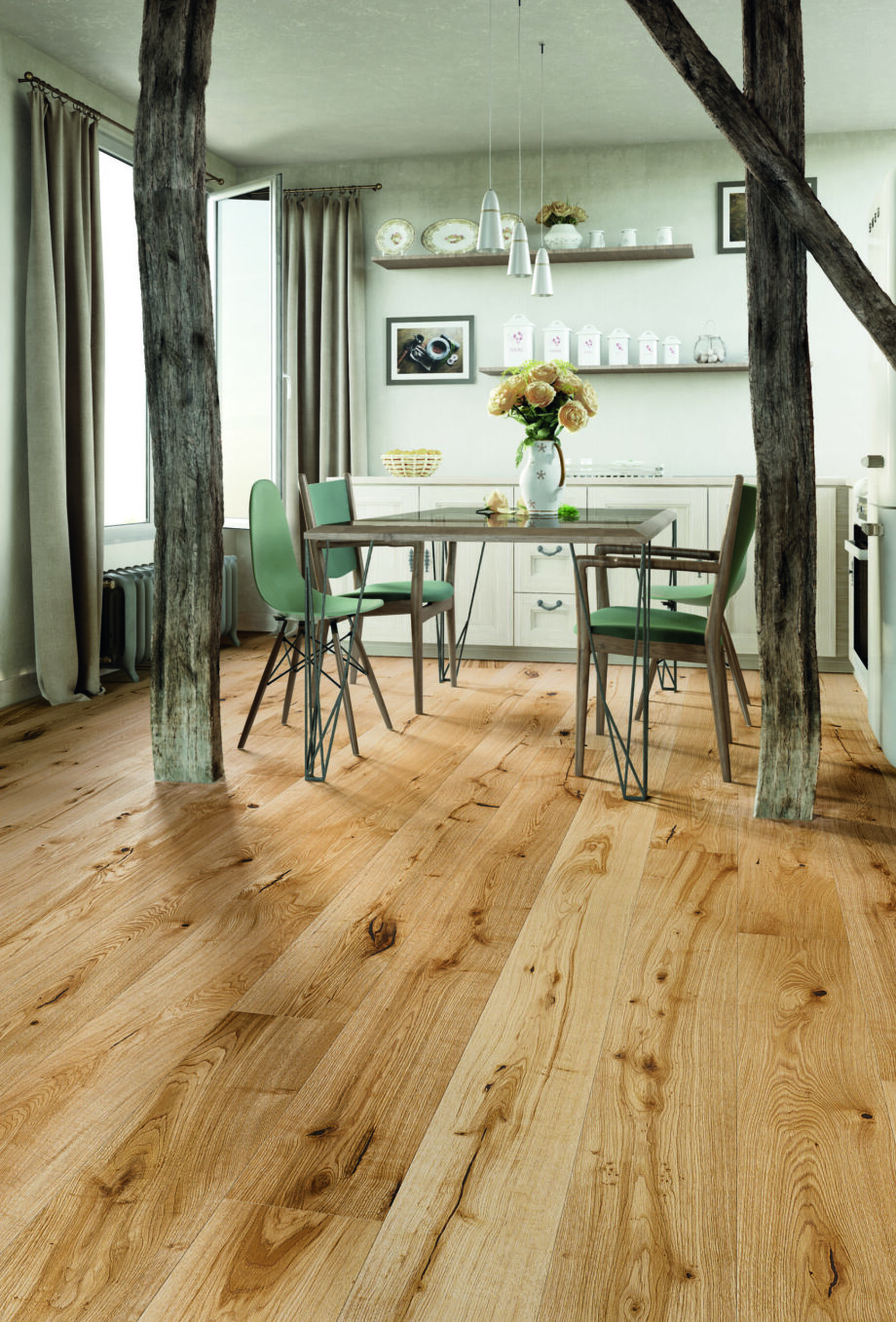 Parquet Oak, Senses Intense, 1-strip, beveled, brushed, matt lacquer