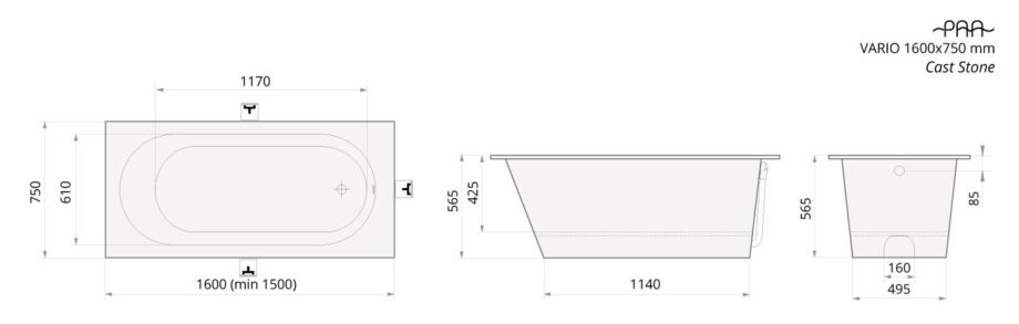 Bathtub PAA VARIO cast stone