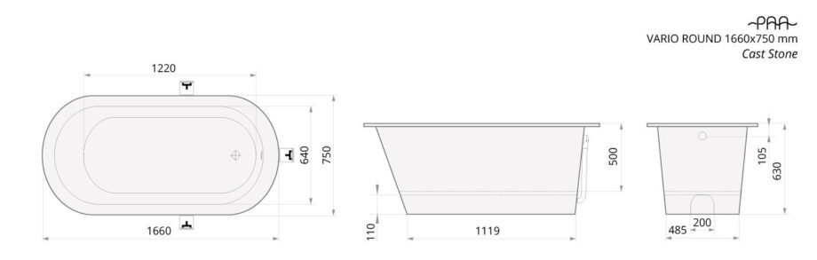 Bathtub PAA VARIO ROUND cast stone