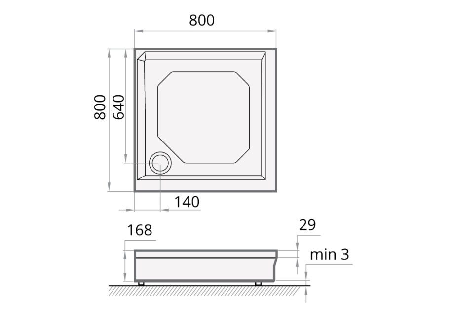 Shower tray PAA CLASSIC KV80 + panel & adjustable legs