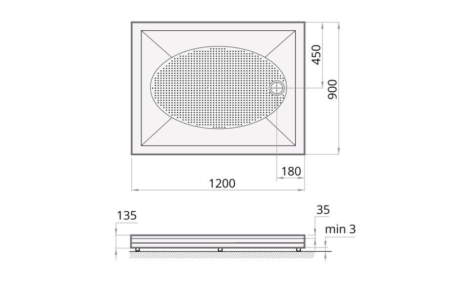 Shower tray PAA ART 90x120 + panel & adjustable legs