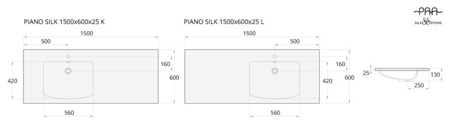 Washbasin PAA PIANO SILK silkstone - bowl on left