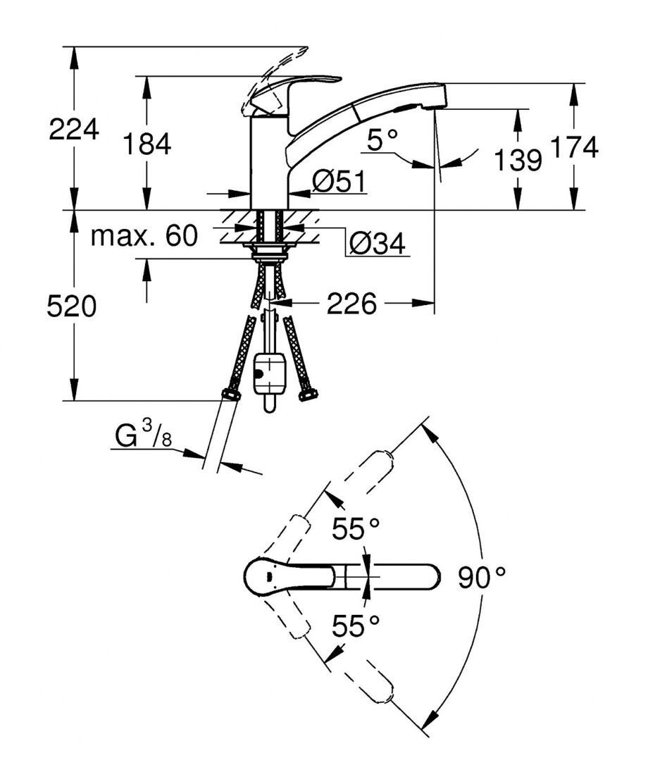 Single Lever Kitchen Mixer with Pull-Out Spray Grohe Eurosmart OHM, supersteel