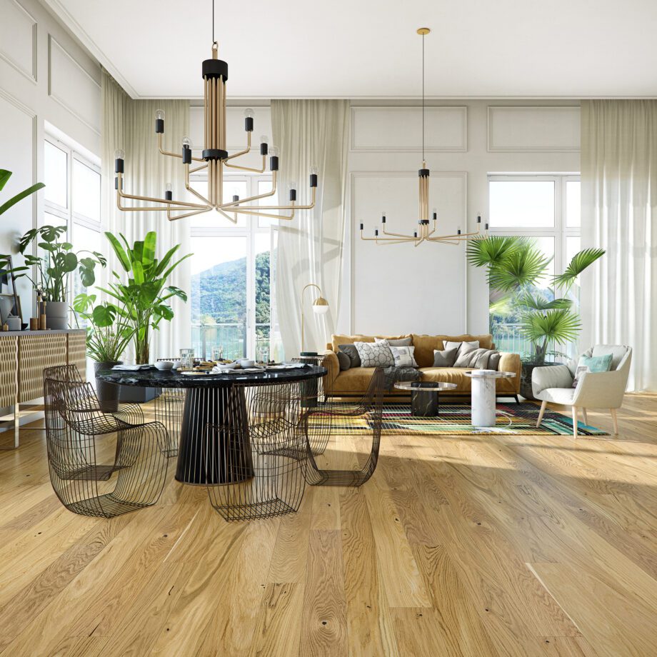 Parquet Oak, Medio Caramel, 1-strip, beveled, brushed, matt lacquer