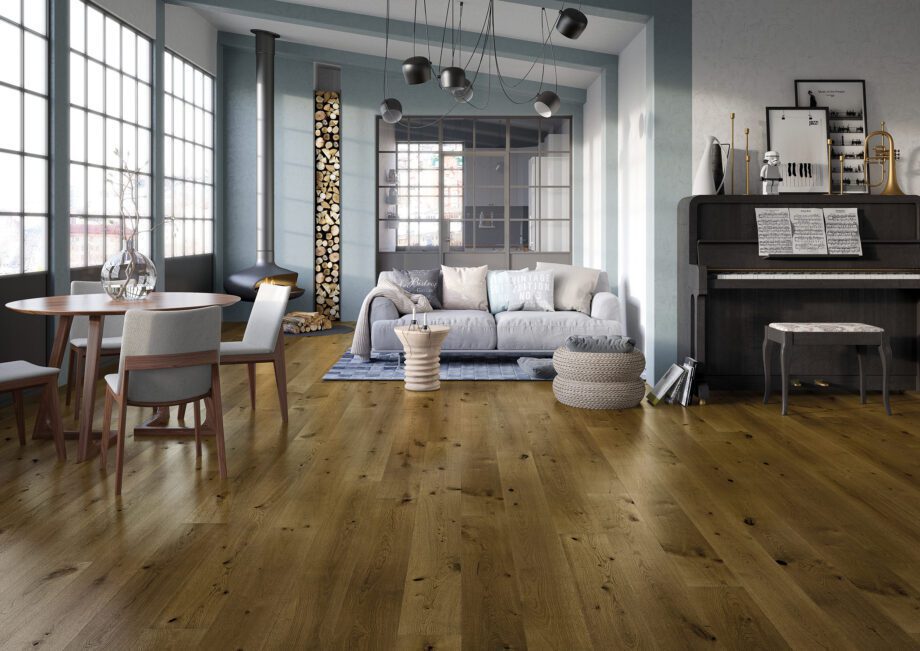 Parquet Oak, Grande Clyde, 1-strip, beveled, stained, brushed, natural oil