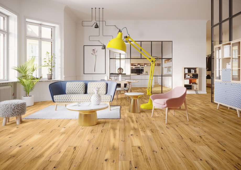 Parquet Oak, Grande Madeira, 1-strip, beveled, brushed, matt lacquer