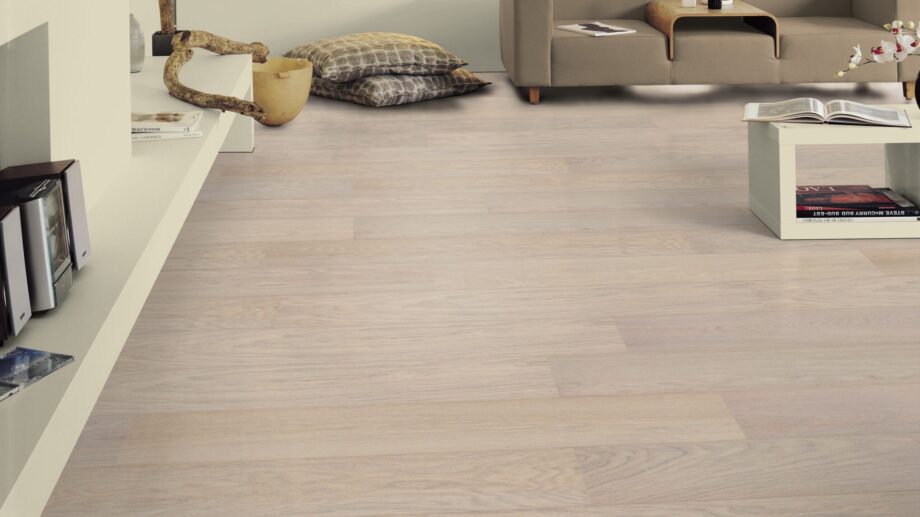 Parquet Tarkett, Viva, Oak Off-White, 1-strip, 4 sides bevelled, brushed, Proteco Natura mat lacquer