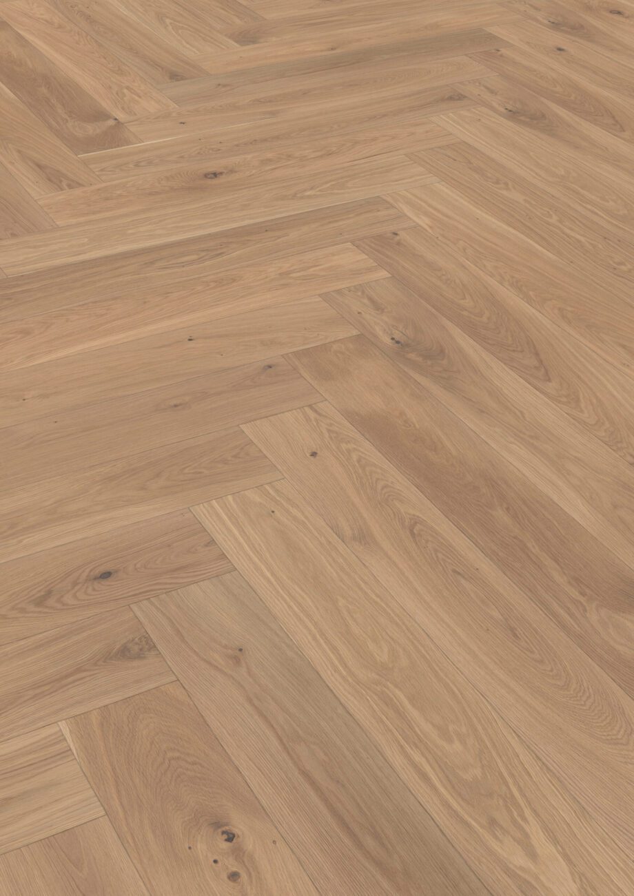 Parquet Oak, ter Hürne, oak light beige, herringbone, brushed, beveled, white natural oil-treated