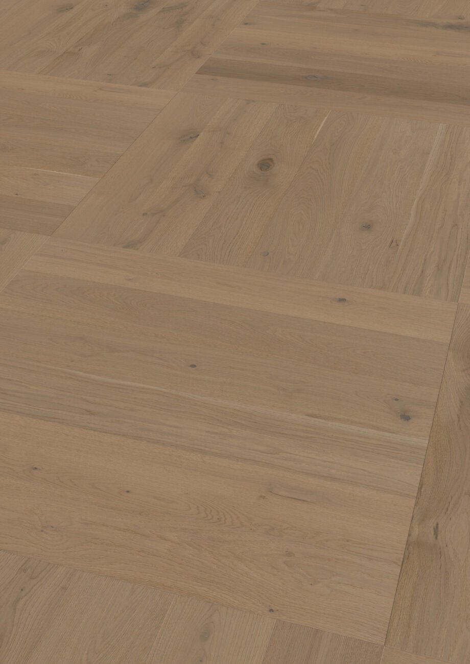 Parquet Oak, ter Hürne, Oak ochre brown, brushed, beveled, extra matt lacquered