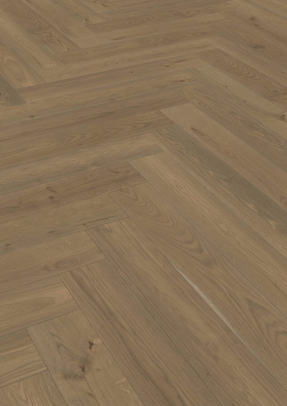 Parquet Oak, ter Hürne, Oak terra brown, herringbone, brushed, beveled, natural oil-treated