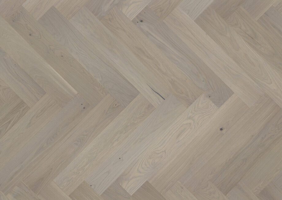 Parquet Oak, Marzipan Muffin, 1-strip, beveled, brushed, stained, matt lacquer, herringbone, click