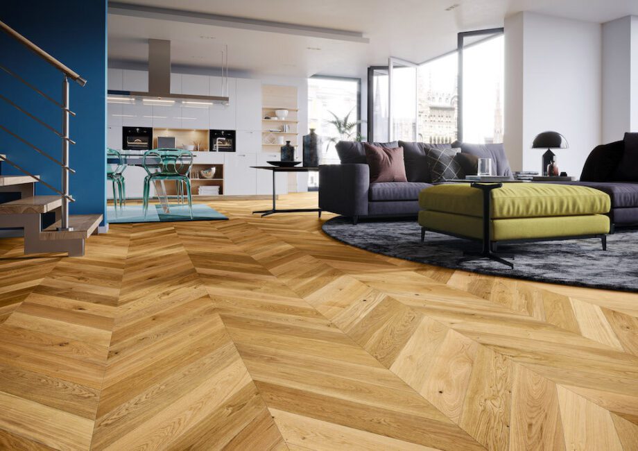 Parquet Oak, Caramel, 1-strip, beveled, brushed, matte lacquer, french herringbone