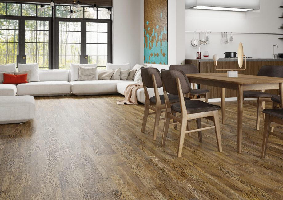 Parquet Oak, Tiramisu, 3-strip, brushed, stained, matt lacquer