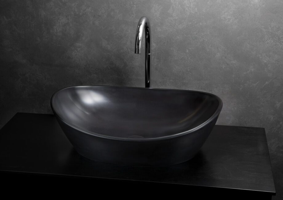 Washbasin PAA AMORE Silkstone matt GRAPHITE countertop washbasin with GRAPHITE siphon cover