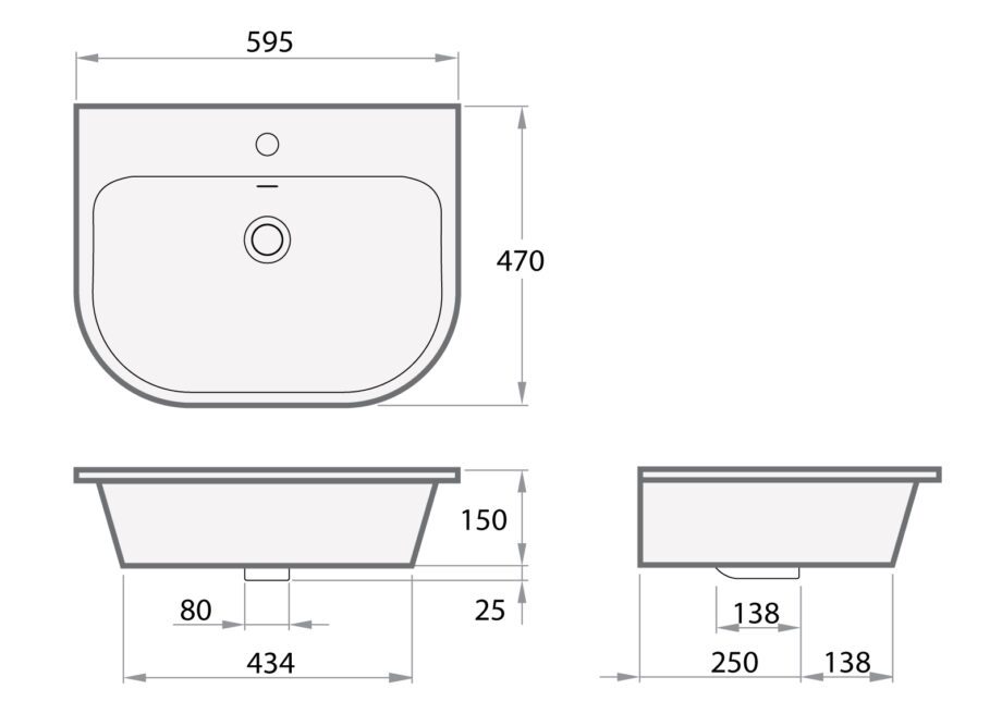 Washbasin PAA VARIO cast stone, installed on the work surface or on the wall