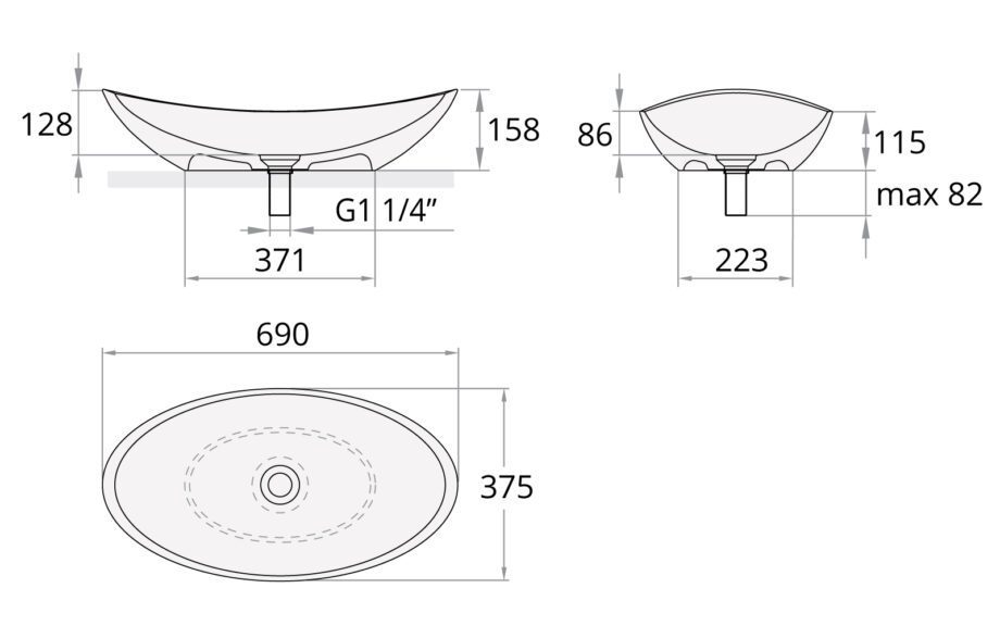 Washbasin PAA FELICE Silkstone matt countertop washbasin with Silkstone siphon cover