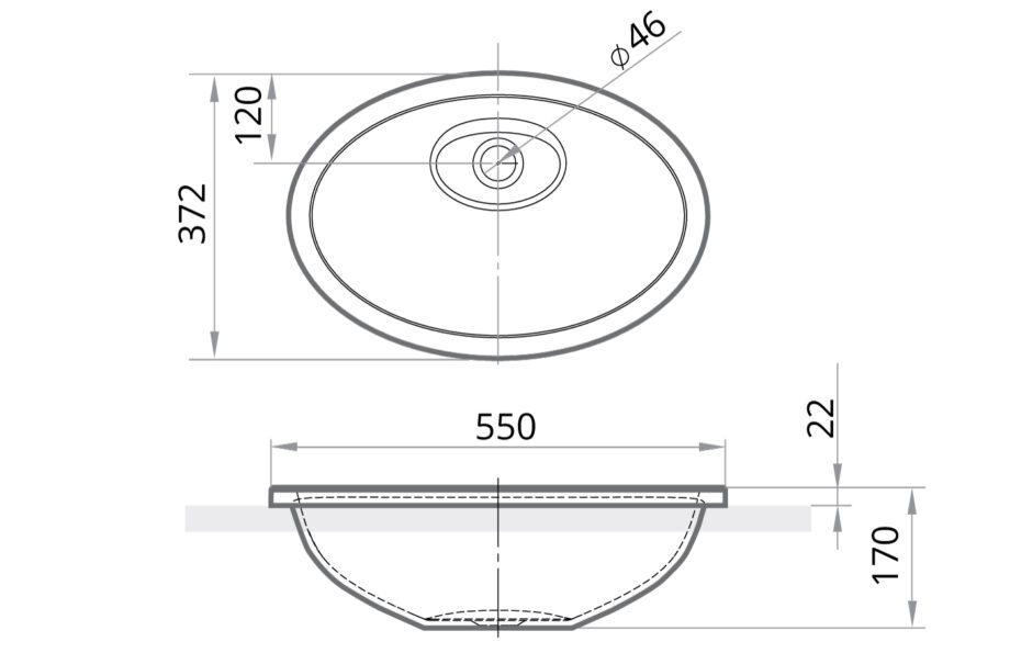 Washbasin PAA OVO IN matt Silkstone drop-in, without overflow