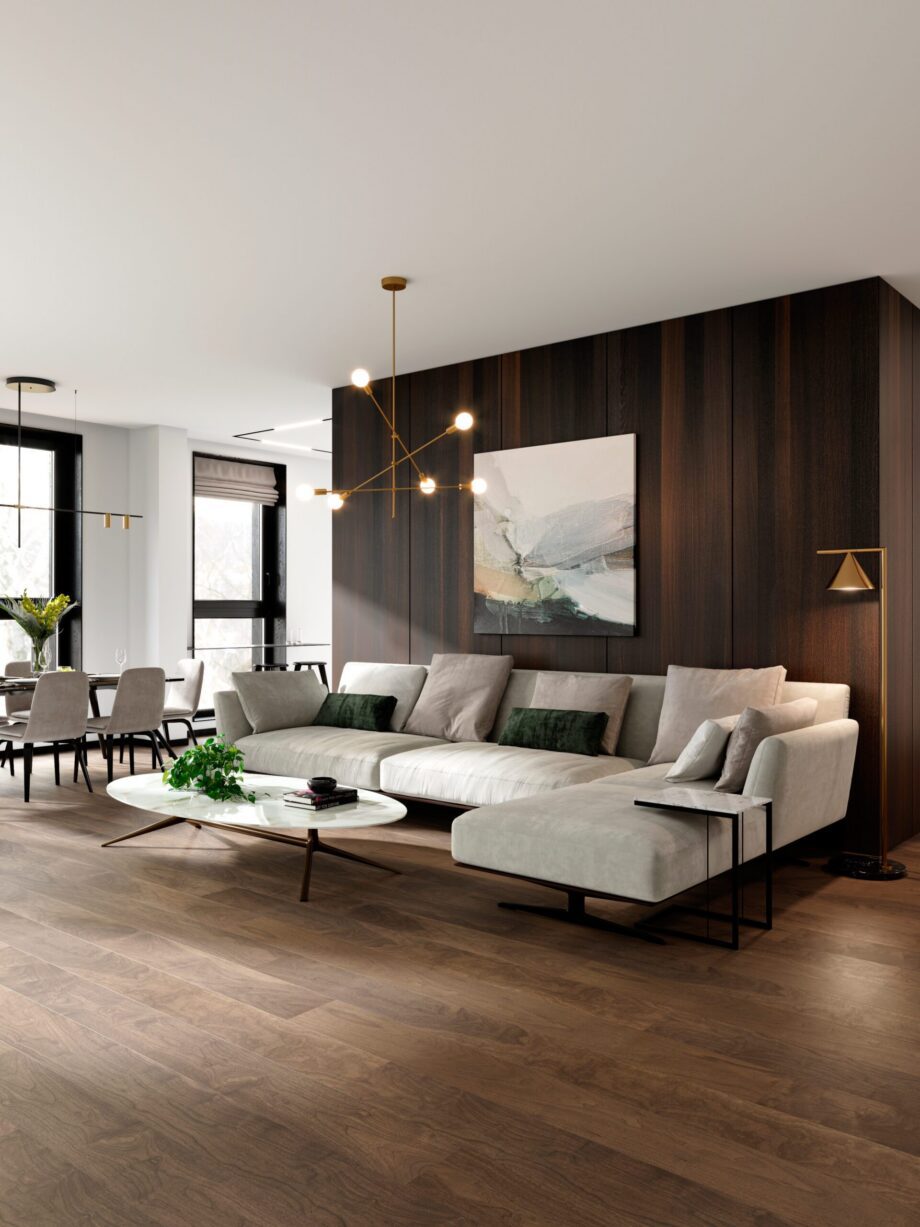 Parquet Walnut City, 1-strip, brushed, beveled, extra matte lacquer 5% – 2