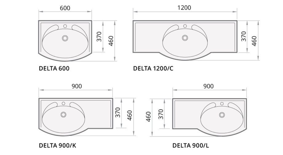 Washbasin PAA DELTA cast stone 900 mm washbasin on the left side