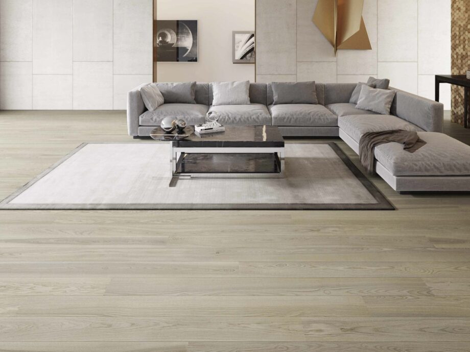 Parquet ash, elegant sandstone original, 1-strip, brushed, beveled, extra mat lacquer 5%