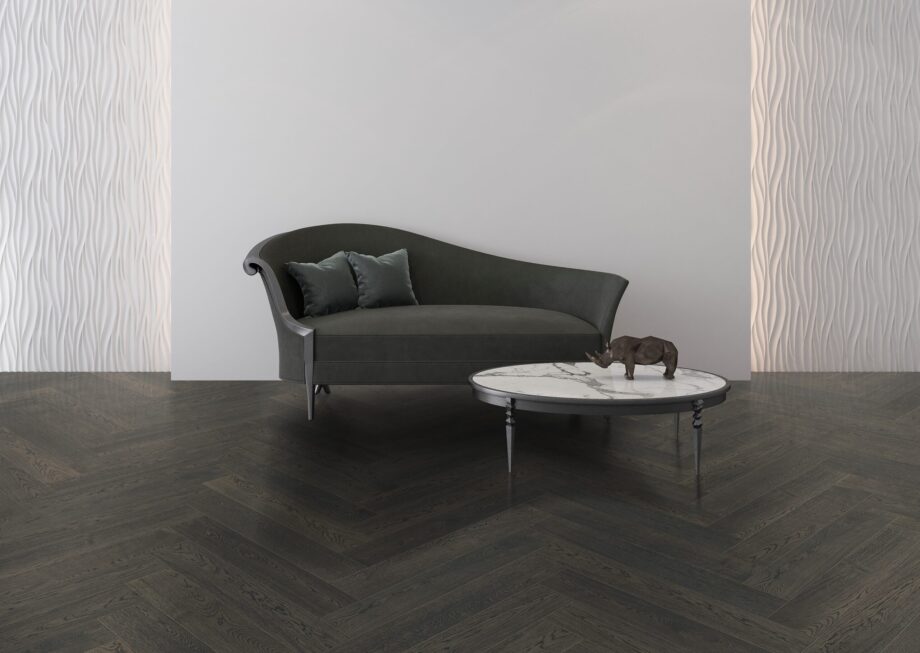 Herringbone parquet Oak SLA, 4 sides beveled, brushed, matt lacquered