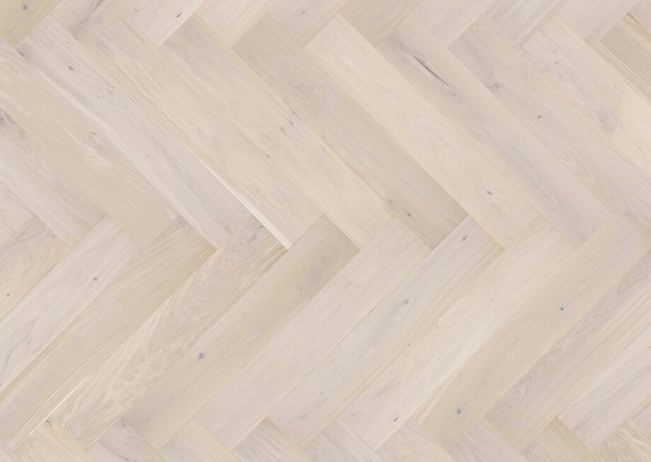 Herringbone parquet Oak White 1-strip beveled brushed white matt lacquer