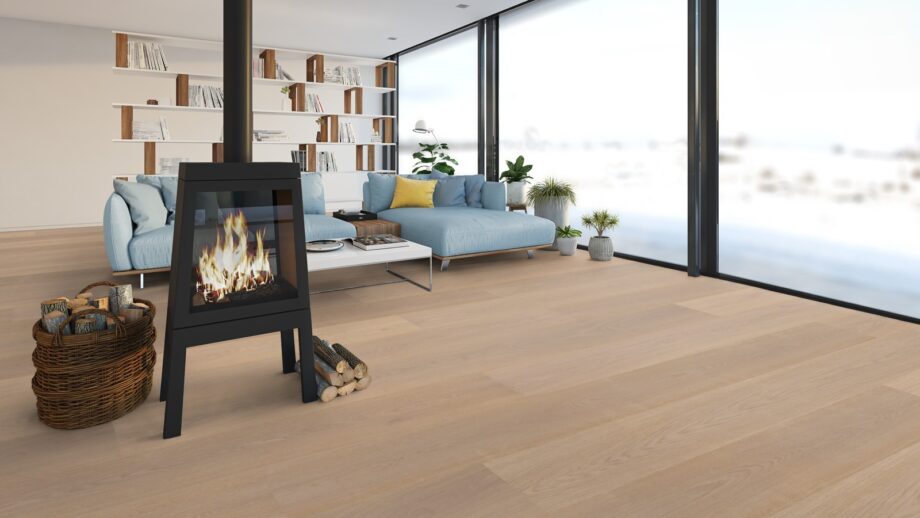 Parquet Trinity Oak Natur 1-strip beveled brushed white oiled