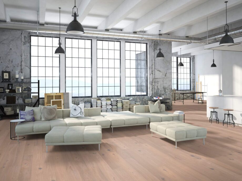 Parquet Oak Rustical 1-strip beveled brushed white oiled 148mm – 6