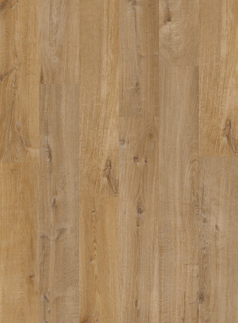LVT põrandakate Quick-Step Bloom Cotton Oak Natural naturaalse tamme tooni ja rustikaalse tammelaua disainiga