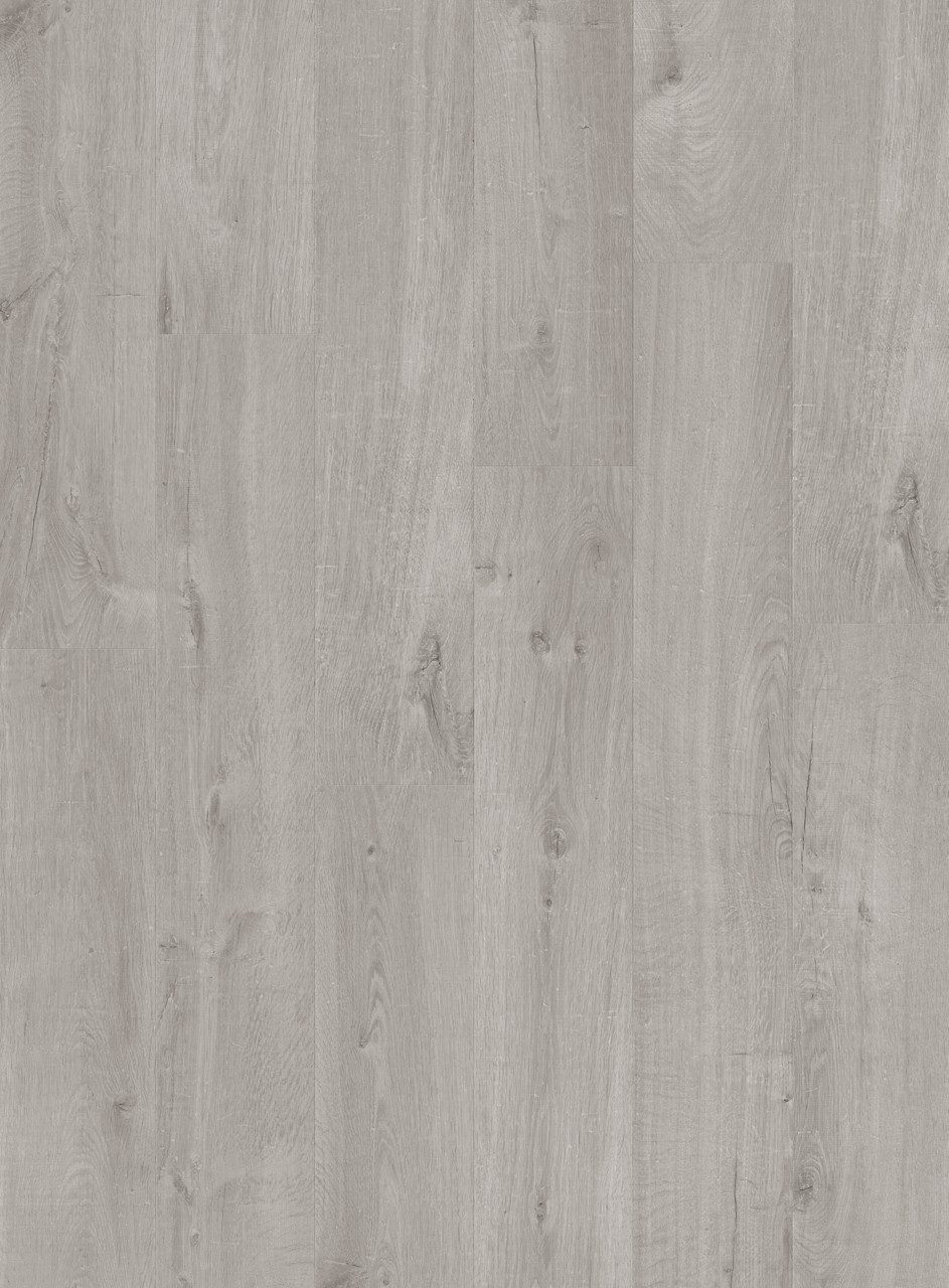 Vinüülparkett Quick-Step Bloom Cotton Oak Cold Grey helehalli tooni ja rustikaalse tammelaua disainiga