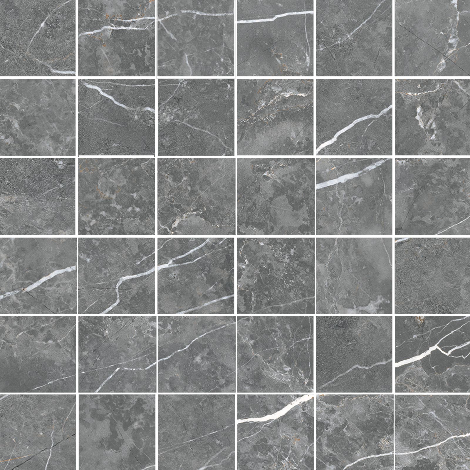 Marmorefektiga matt mosaiikplaat Tau Elite Graphite 5x5, 30x30 cm, grafiithall