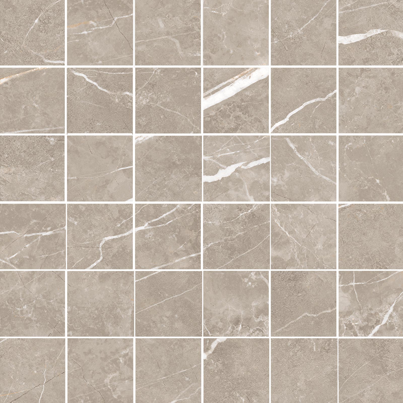 Marmorefektiga matt mosaiikplaat Tau Elite Greige 5x5, 30x30 cm, hallikasbeež