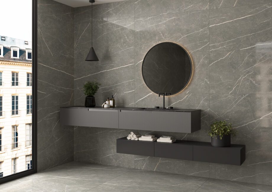 004.120.0294.07981-2 Marmorefektiga poleeritud keraamiline põrandaplaat Tau Elite Graphite Pol, 120x120 cm, 9 mm, grafiithall, rektifitseeritud