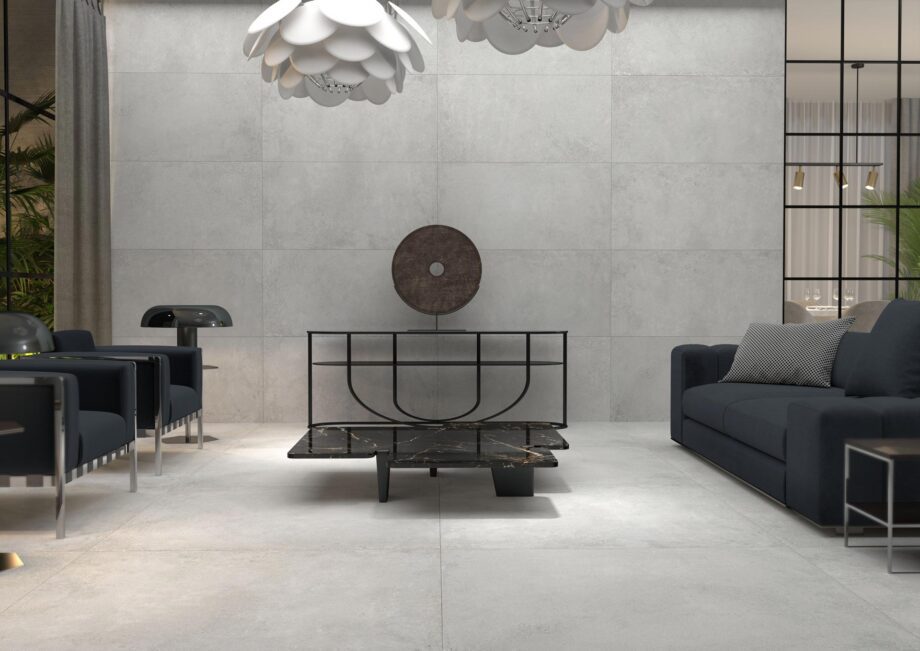 035.120.0169.04400-2 Betoonimustriga matt keraamiline põrandaplaat Tau Integra Pearl, 120x120 cm, 9 mm, pärlhall, R10, rektifitseeritud