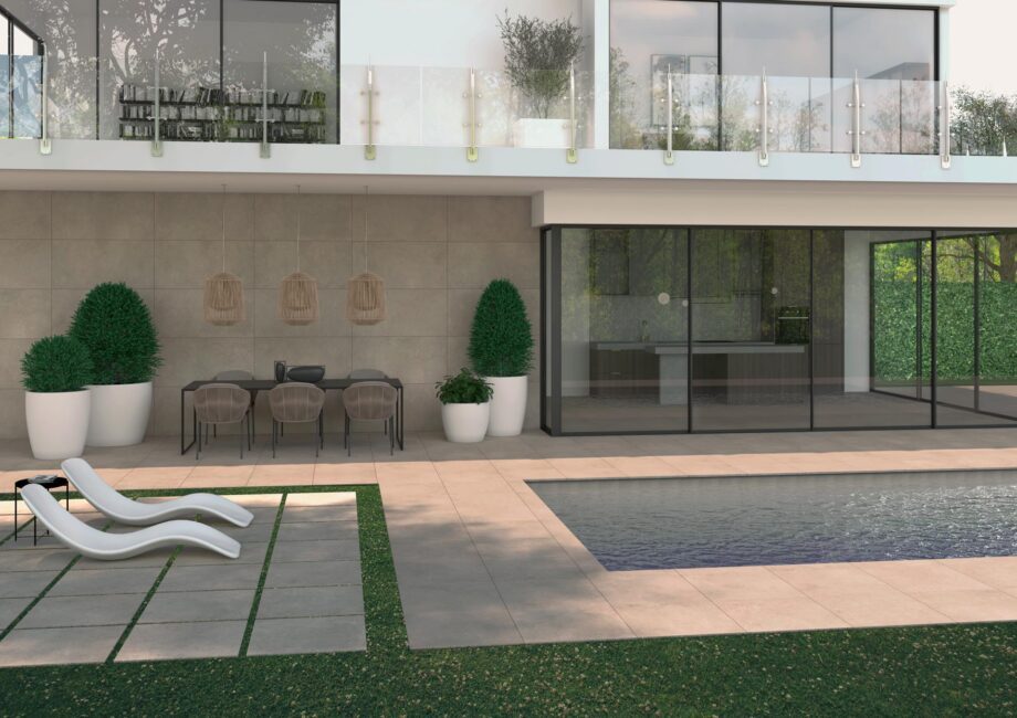 Betoonimustriga terrassiplaat Tau Integra Greige, 60x120 cm, 20 mm, hallikasbeež, R11, rektifitseeritud