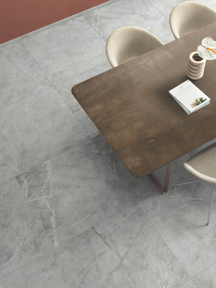 Stone effect porcelain floor tile ABK Atlantis Grey, 60x120 cm, 8.5 mm, natural matt, slip-resistant R10
