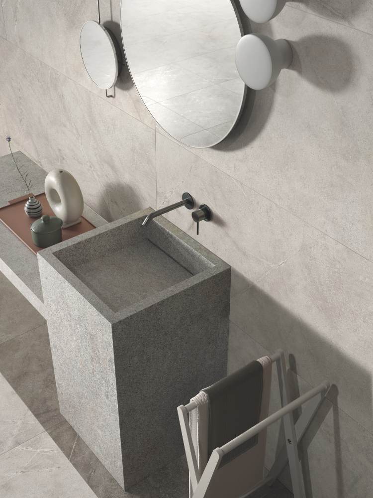 Stone effect porcelain floor tile ABK Atlantis Sand, 120x120 cm, 8.5 mm, natural matt, slip-resistant R10