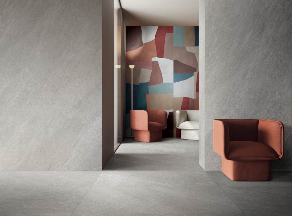 Stone effect outdoor porcelain tile ABK Cliff Ash, 80x80 cm, 20 mm, outdoor, slip-resistant R11