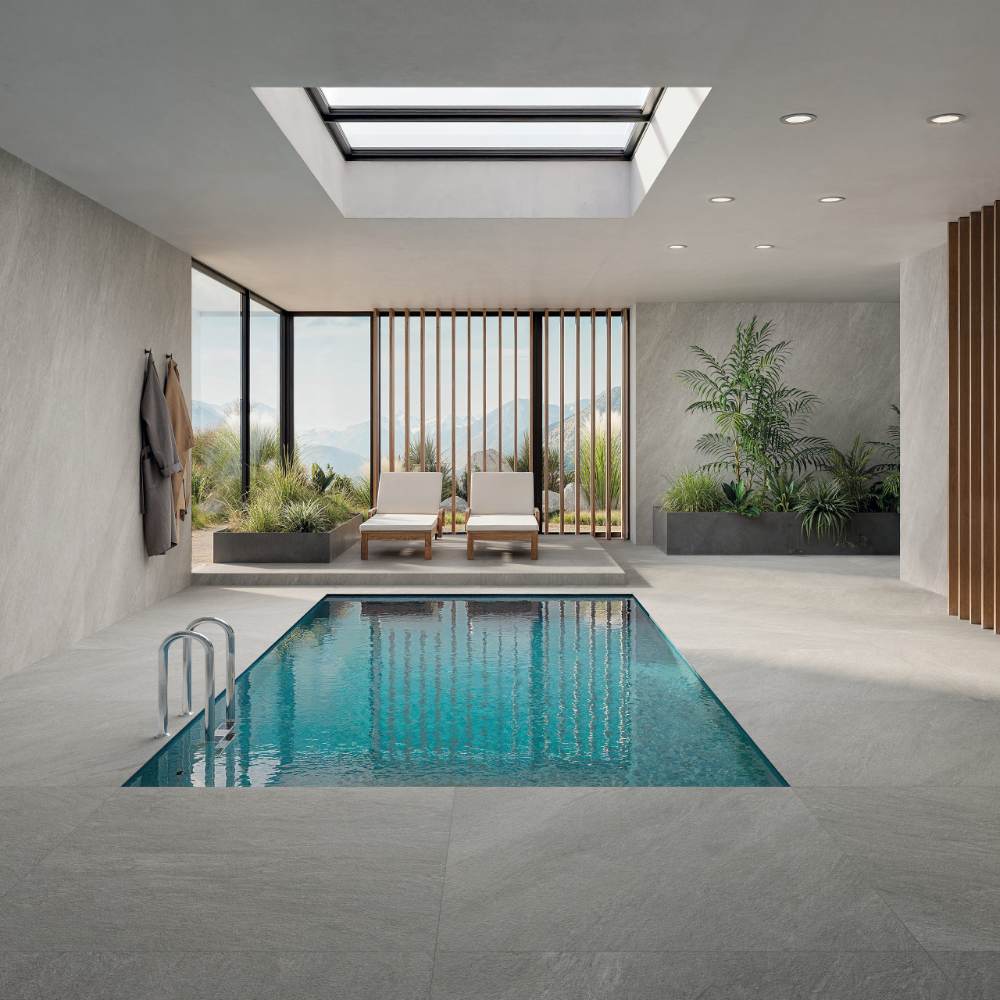 Stone effect outdoor porcelain tile ABK Cliff Ash, 80x80 cm, 20 mm, outdoor, slip-resistant R11