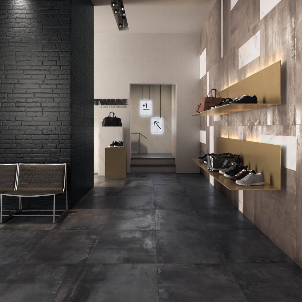 Metal effect large porcelain slab ABK Interno 9 Wide Dark, 120x280 cm, 6 mm, natural matt, slip-resistant R10