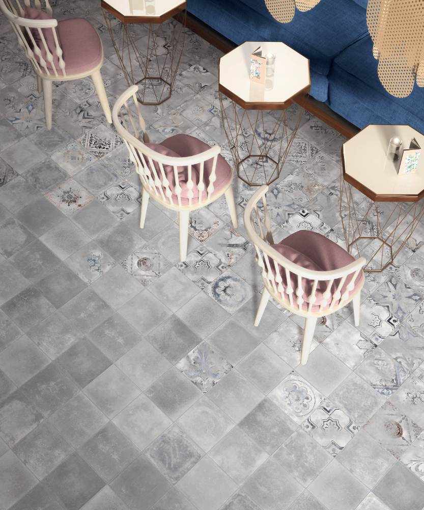 Vintage style porcelain floor tile ABK Play Heritage Pearl, 20x20 cm, 8.5 mm, matt (nat.)