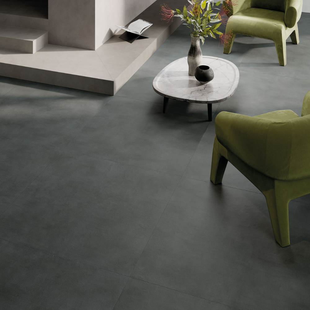 Concrete effect porcelain floor tile ABK Poetry Net Coal, 60x120 cm, 8.5 mm, natural matt, slip-resistant R10