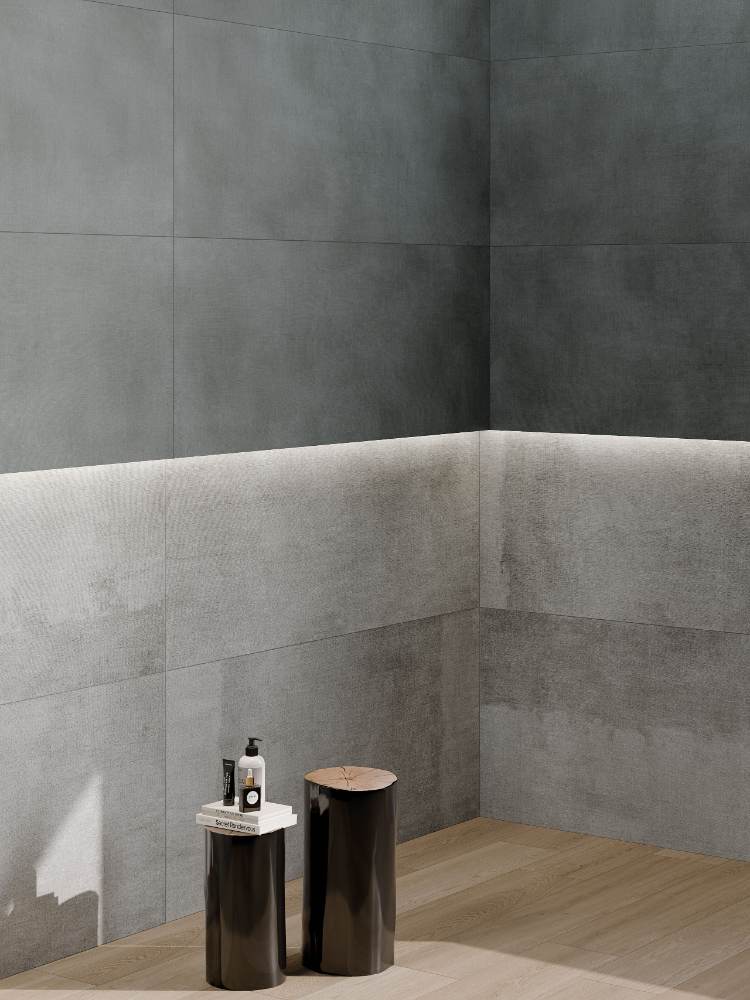 Concrete effect porcelain floor tile ABK Poetry Net Coal, 60x120 cm, 8.5 mm, natural matt, slip-resistant R10