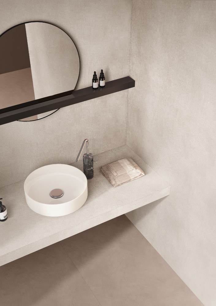Concrete effect porcelain floor tile ABK Poetry Net Sand, 120x120 cm, 8.5 mm, natural matt, slip-resistant R10