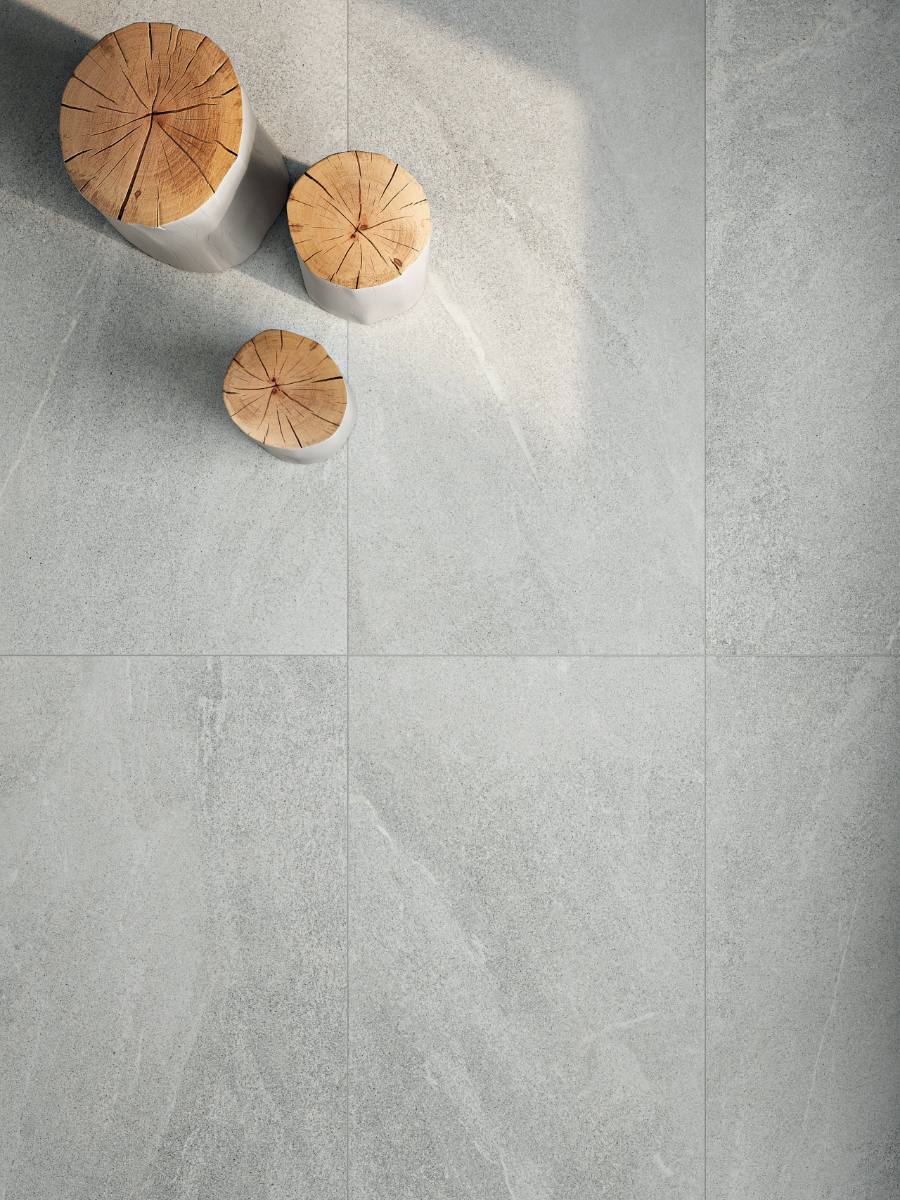 Stone effect porcelain floor tile ABK Poetry Stone Piase Ash, 60x120 cm, 8.5 mm, natural matt, slip-resistant R10