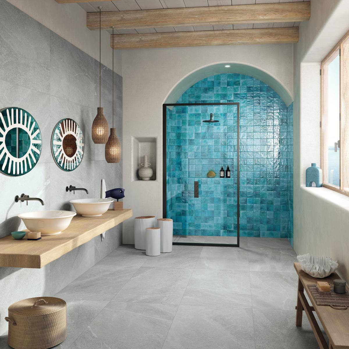 Stone effect porcelain floor tile ABK Poetry Stone Piase Ash, 60x120 cm, 8.5 mm, natural matt, slip-resistant R10