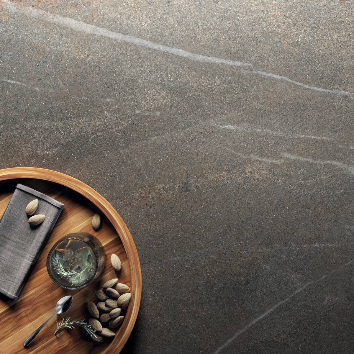 Stone effect decorative porcelain tile ABK Poetry Stone Dec. Metal Mud, 60x120 cm, 8.5 mm, matt