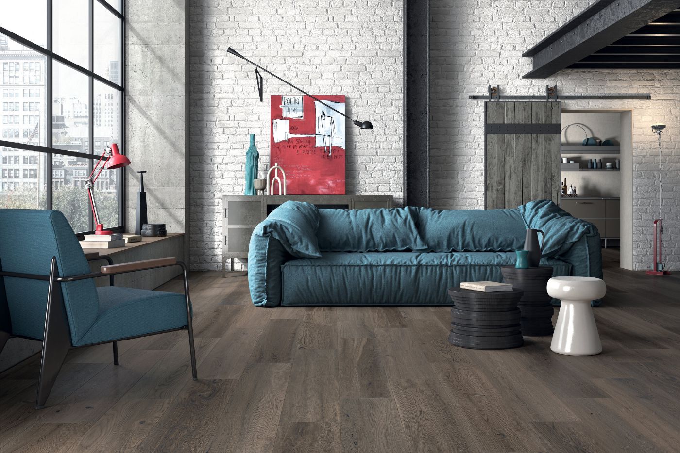 Wood effect porcelain floor tile ABK Poetry Wood Mud, 30x120 cm, 8.5 mm, matt
